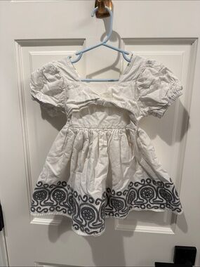 Habitual White Dress with Black Embroidered Hem - Girls